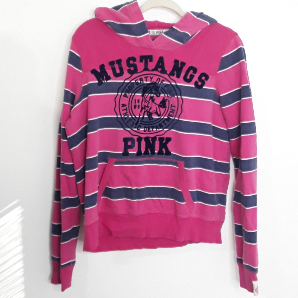 VS PINK Mustang Kangaroo Pocket Striped Hoodie EUC sz M